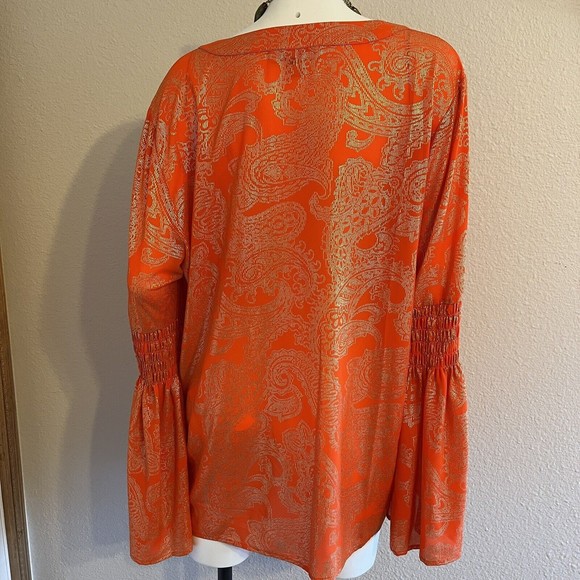 Michael Kors  Orange & Metallic gold Tunic Top Sz XL - Picture 3 of 8